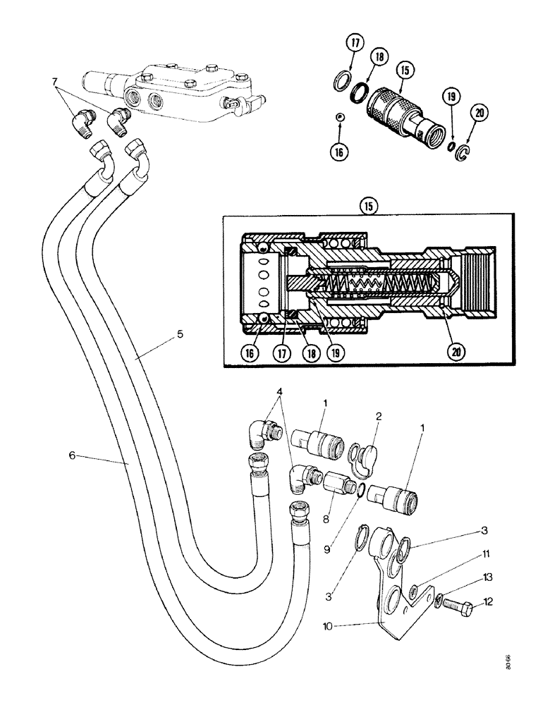 Схема запчастей Case IH 1490 - (K21-1) - PIPES AND COUPLINGS FOR SINGLE REMOTE VALVE, LOW PROFILE, HIGH PLATFORM, CAB MODEL (07) - HYDRAULICS