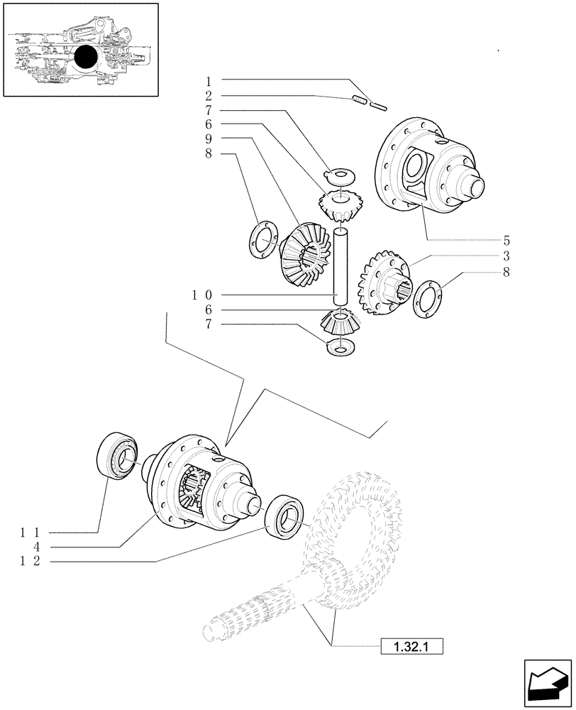 Схема запчастей Case IH JX1090U - (1.32.4[02]) - DIFFERENTIAL GEARS - PARTS (03) - TRANSMISSION