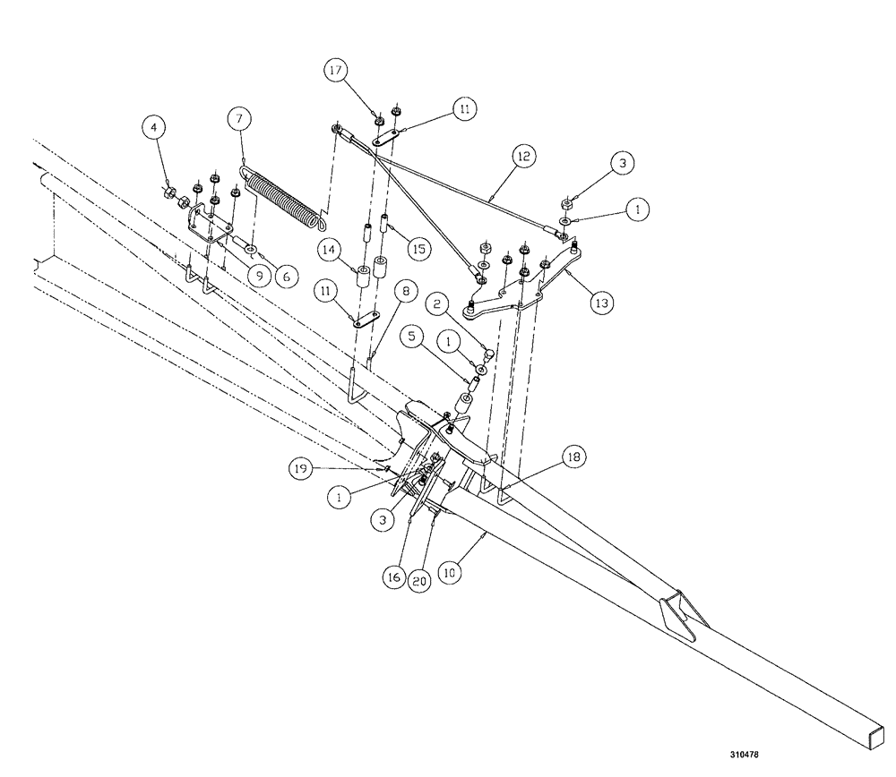 Схема запчастей Case IH SPX3200B - (134) - BOOM BREAKAWAY ASSEMBLY, LH - 90 (78) - SPRAYING