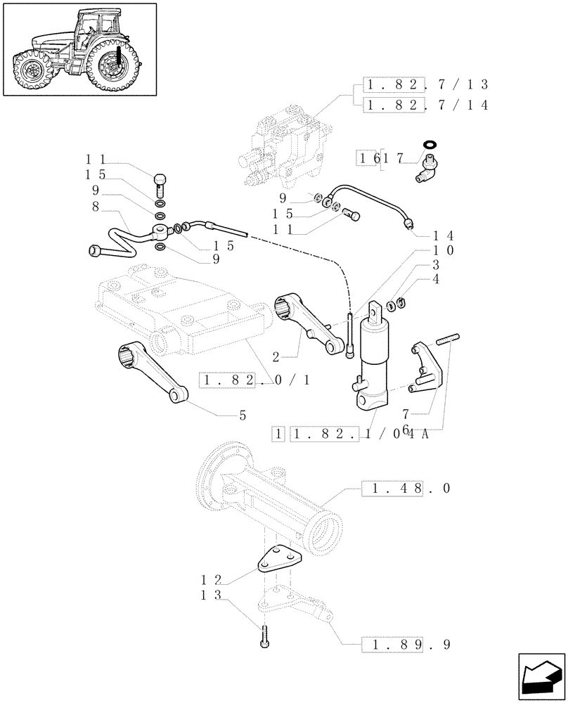 Схема запчастей Case IH JX1070U - (1.82.0/01[03]) - (VAR.832-836) ELECTRONIC LIFTING - PIPES, ARMS (07) - HYDRAULIC SYSTEM