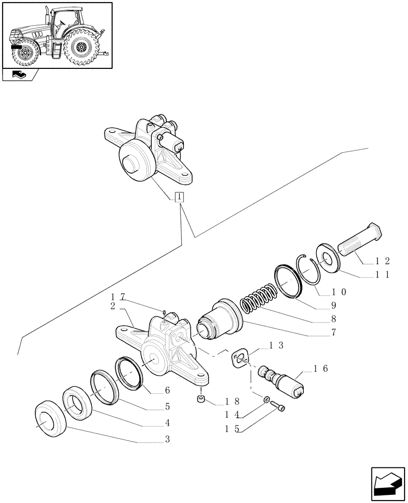 Схема запчастей Case IH MAXXUM 110 - (1.80.5/ B) - FRONT POWER TAKE-OFF - CYLINDER - BREAKDOWN (07) - HYDRAULIC SYSTEM