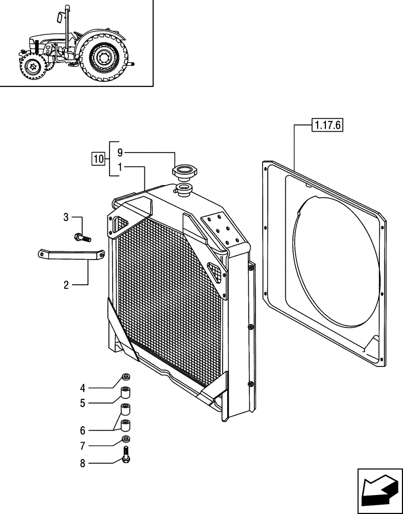 Схема запчастей Case IH JX95 - (1.17.0) - RADIATOR - CAP AND BRACKET (02) - ENGINE EQUIPMENT