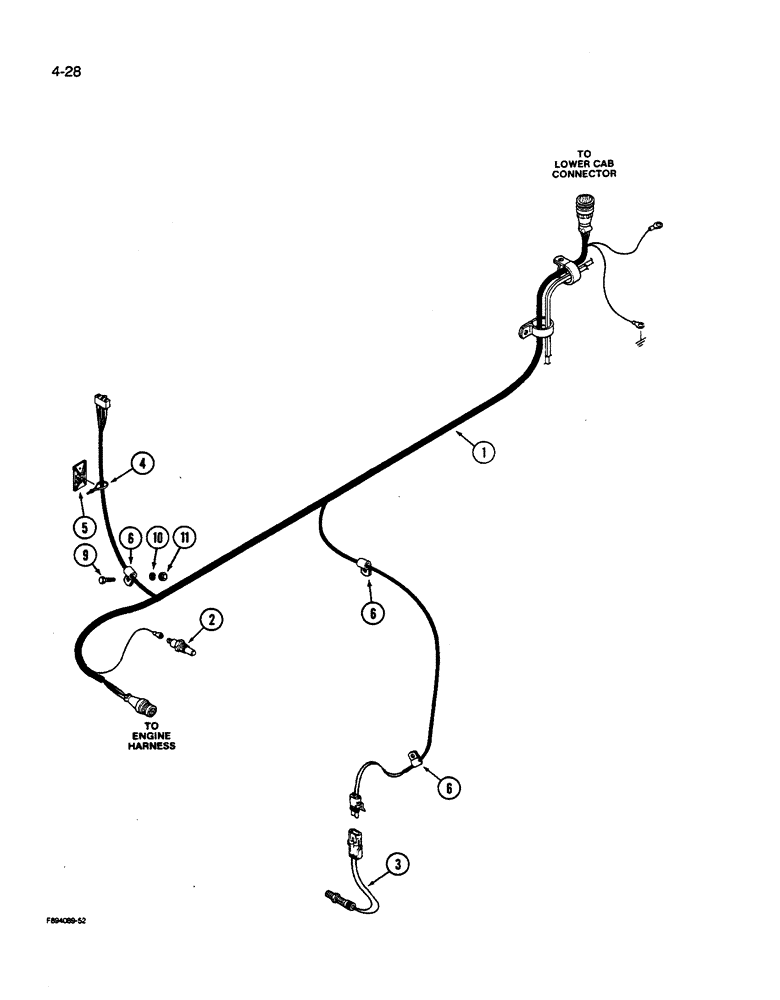 Схема запчастей Case IH 9280 - (4-028) - TRANSMISSION HARNESS SYNCHROMESH TRANSMISSION PRIOR TO P.I.N. JCB0027683 (04) - ELECTRICAL SYSTEMS