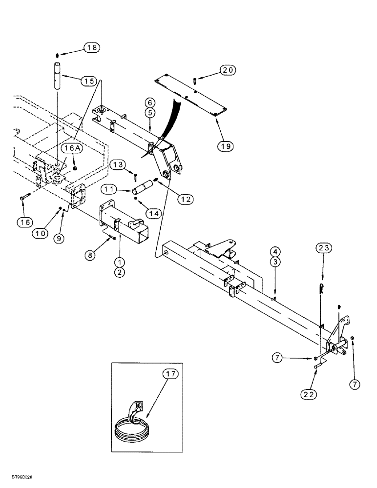 Схема запчастей Case IH 955 - (9A-024[C]) - WING FRAMES & HINGE, PLANTERS BUILT UP TO AUG 97, 12 ROW WIDE - FRONT FOLD (THRU PIN DBC0001068) (09) - CHASSIS/ATTACHMENTS