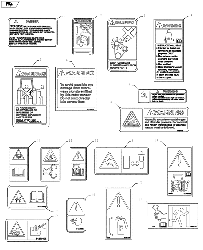 Схема запчастей Case IH MAGNUM 315 - (90.108.AC[02]) - DECALS, SAFETY AND INFORMATIONAL (90) - PLATFORM, CAB, BODYWORK AND DECALS