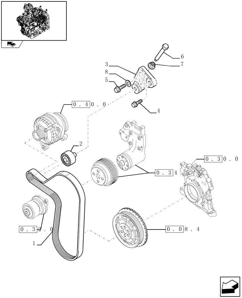 Схема запчастей Case IH FARMALL 85C - (0.34.0) - WATER PUMP DRIVE (01) - ENGINE