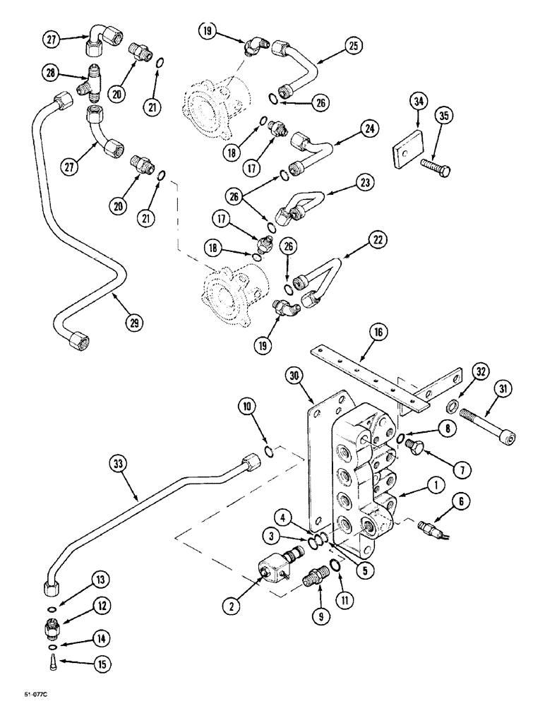 Схема запчастей Case IH 5150 - (6-076) - POWERSHIFT MANIFOLD AND TUBES (06) - POWER TRAIN