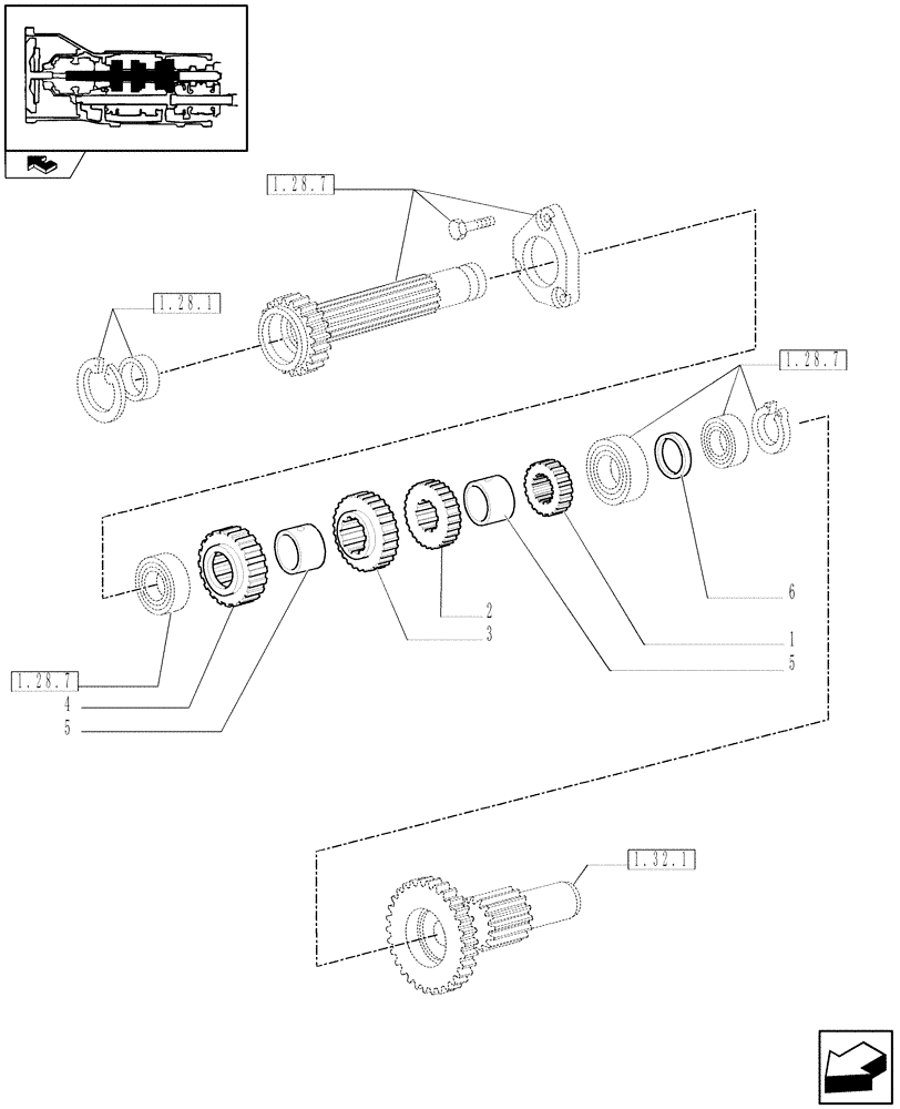 Схема запчастей Case IH FARMALL 105U - (1.28.7/03[01]) - 30KM/H FOR LIGHT DUTY REAR TRANSMISSION - SPEED MAIN SHAFT AND GEARS (VAR.330280) (03) - TRANSMISSION