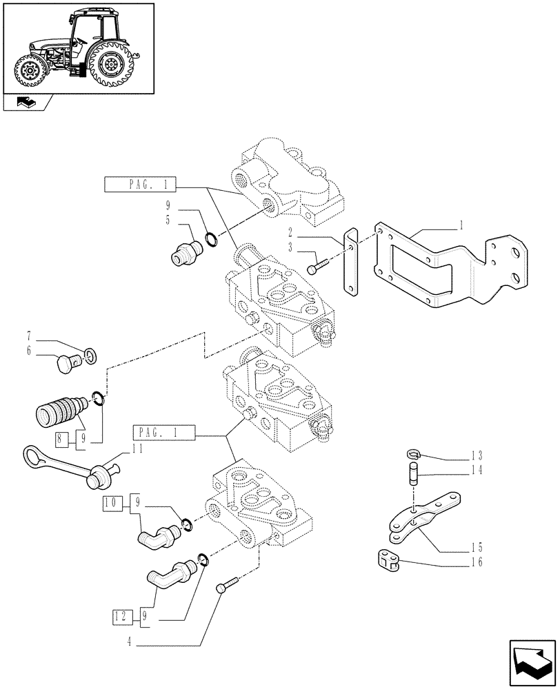 Схема запчастей Case IH FARMALL 65C - (1.82.7/15[04]) - 2 MID-MOUNT REMOTE VALVES WITH JOYSTICK AND 2 QUICK COUPLERS - QUICK COUPLING (VAR.334125-335125) (07) - HYDRAULIC SYSTEM