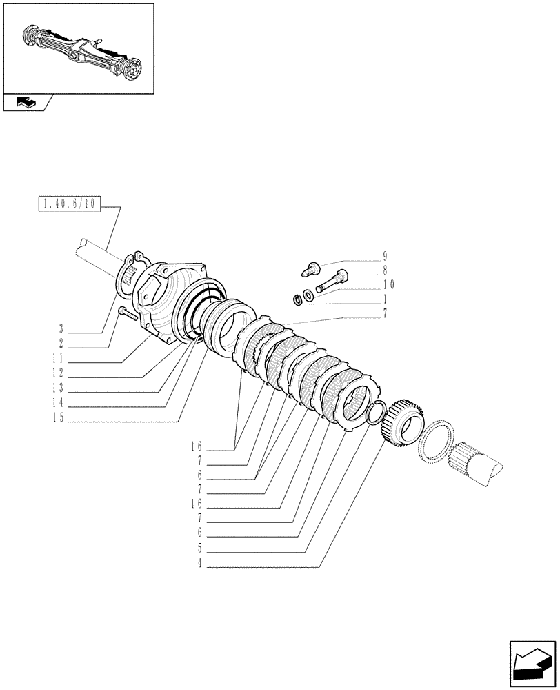 Схема запчастей Case IH FARMALL 80 - (1.40.6/09) - STD FRONT AXLE W/LIMITED SLIP DIFF, W/ FRONT BRAKES - FRONT BRAKE DISCS 
(VAR.335324-336324-743907-743552) (04) - FRONT AXLE & STEERING