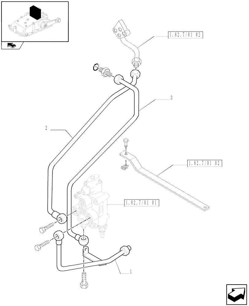 Схема запчастей Case IH FARMALL 80 - (1.82.7[01]) - 1 CONTROL VALVE - PIPES (07) - HYDRAULIC SYSTEM