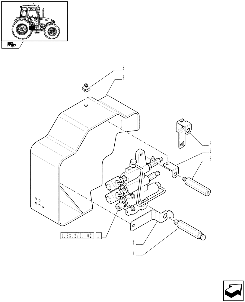 Схема запчастей Case IH FARMALL 80 - (1.33.2/01[01]) - ELECTROHYDRAULIC DIFFERENTIAL LOCK CONTROL - SOLENOID VALVE (04) - FRONT AXLE & STEERING