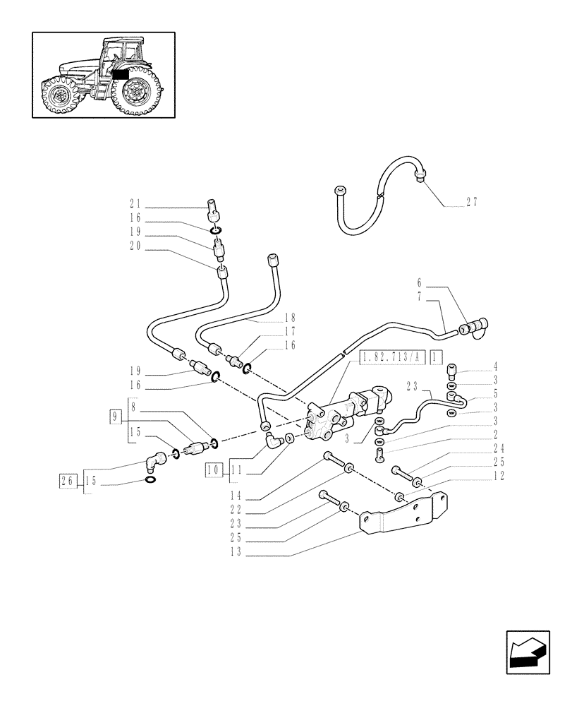 Схема запчастей Case IH JX80U - (1.82.713/04[01]) - (VAR.414) TRAILER BRAKE VALVE BOSCH - PARTS (07) - HYDRAULIC SYSTEM