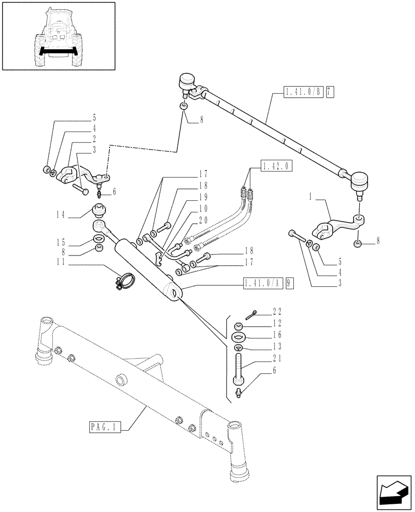 Схема запчастей Case IH JX70U - (1.41.0[02]) - FRONT AXLE - 2-WD - STEERING ROD & PIPES (04) - FRONT AXLE & STEERING