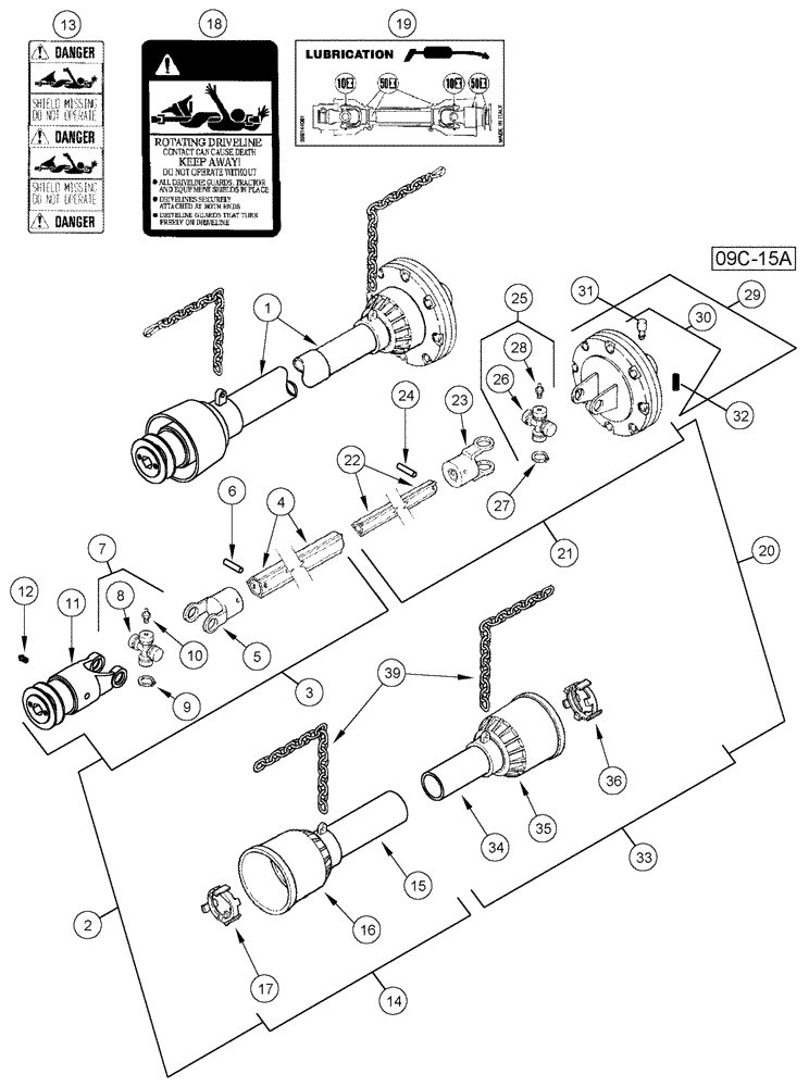 Схема запчастей Case IH 1010 - (09C-13A) - DRIVE SHAFT 22.5, 25.0 AND 30.0 FOOT HEADER - ASN JJC0305000 (09) - CHASSIS/ATTACHMENTS