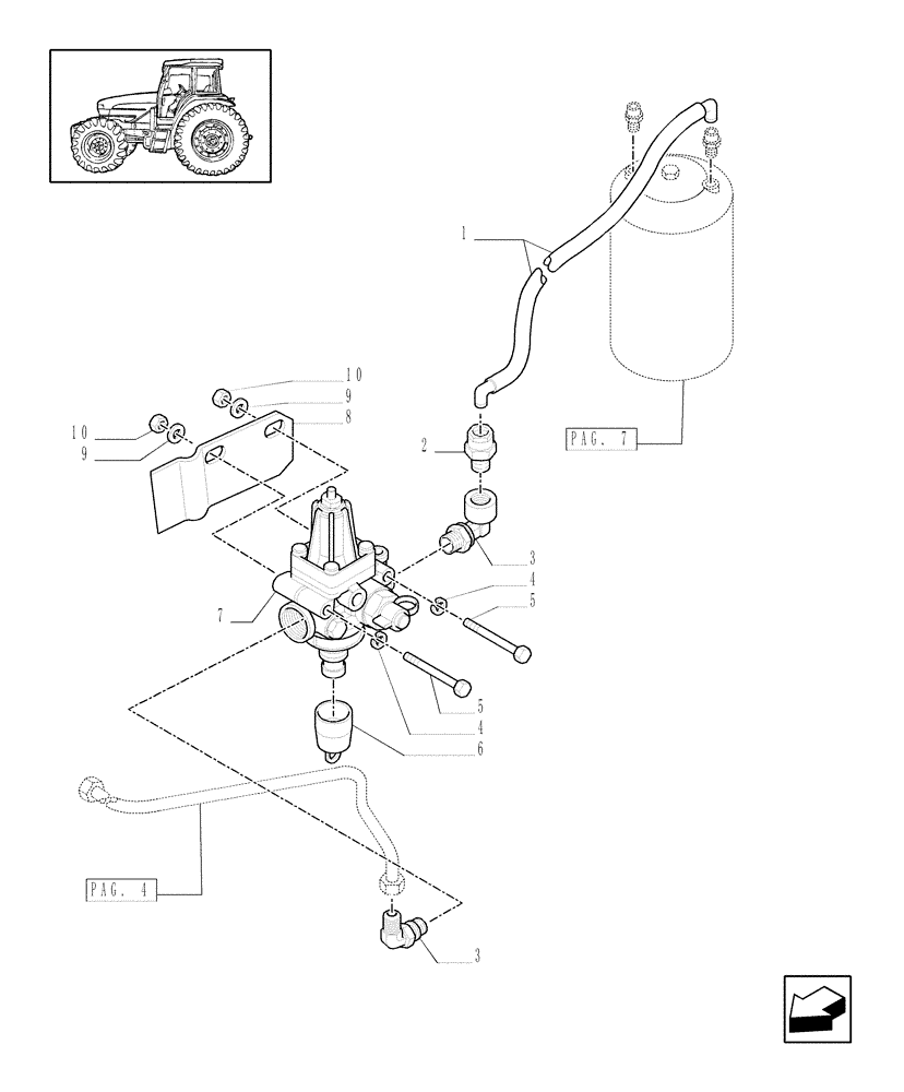 Схема запчастей Case IH MXM130 - (1.68.6/01[05]) - (VAR.385) TRAILER AIR BRAKE GERMANY - PRESSURE ADJUSTMENT VALVE (05) - REAR AXLE