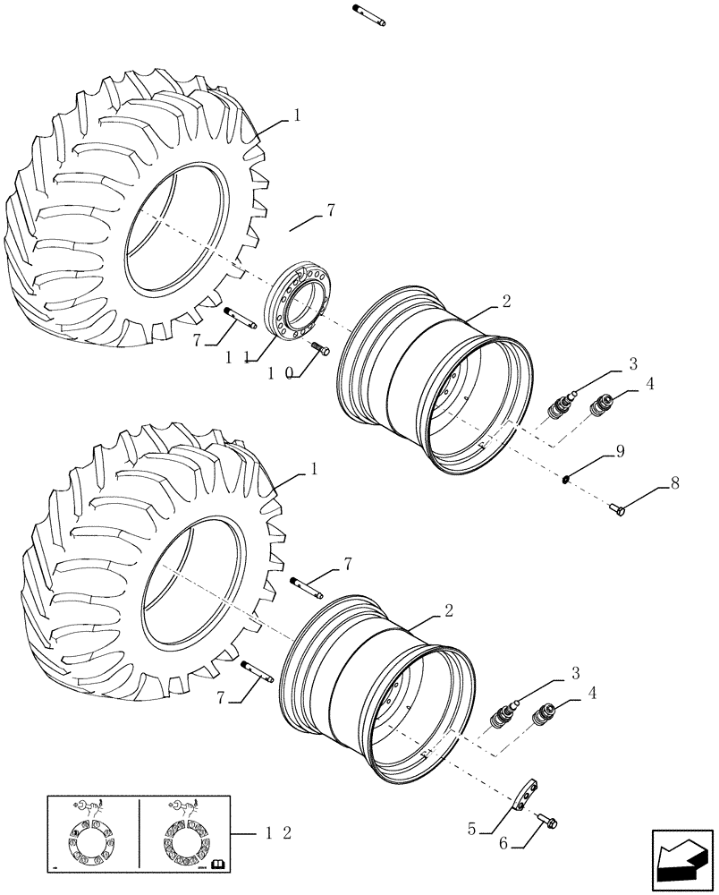 Схема запчастей Case IH 9120 - (44.100.09) - WHEELS, FRONT - EU, 38 X MW23A (DELAYED) (44) - WHEELS