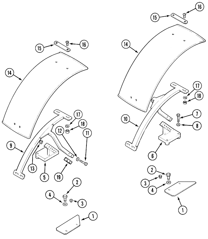 Схема запчастей Case IH 5220 - (9-128) - FENDERS, FRONT WHEEL, MFD TRACTORS, JJF1026170 AND AFTER (09) - CHASSIS/ATTACHMENTS