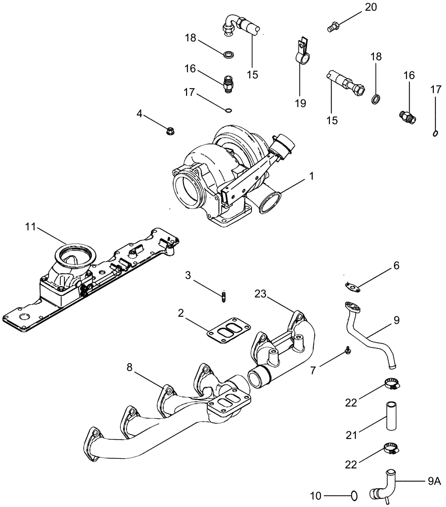 Схема запчастей Case IH 2388 - (02-21) - TURBOCHARGER SYSTEM - ASN HAJ0295001 EXCEPT ALL CIS MARKETS (01) - ENGINE