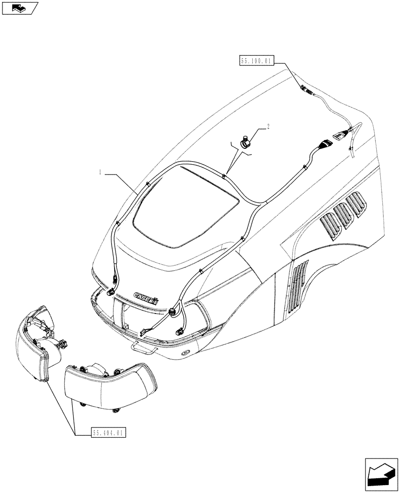 Схема запчастей Case IH FARMALL 75C - (55.100.05) - FRONT HEADLAMPS CABLE (55) - ELECTRICAL SYSTEMS