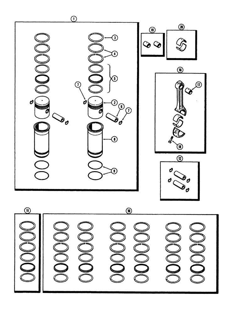 Схема запчастей Case IH 1030 - (017) - PISTON ASSEMBLY, CONNECTING RODS, AND BRGS. (02) - ENGINE