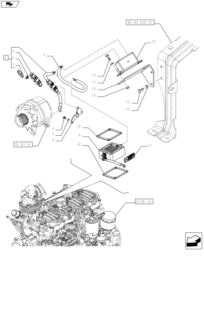 Схема запчастей Case IH FARMALL 75C - (55.201.02) - AIR HEATER ENGINE STARTING AID - HEATER, CABLES AND BRACKETS (VAR.332206) (55) - ELECTRICAL SYSTEMS