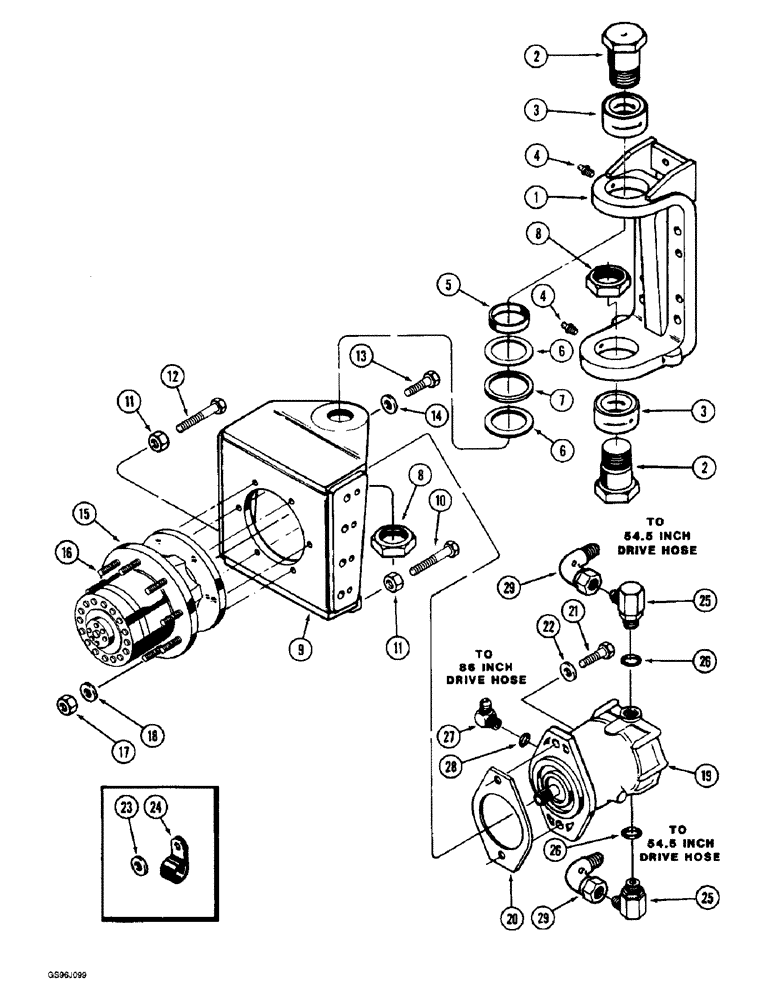 Схема запчастей Case IH 1660 - (5-54) - WHEEL DRIVE SUPPORTS, POWER GUIDE AXLE, PRIOR TO P.I.N. JJC0036301 (04) - STEERING