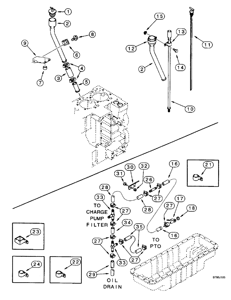 Схема запчастей Case IH 2188 - (2-46) - ENGINE ATTACHING PARTS, OIL FILL TUBE AND DIPSTICK / OIL DRAIN SYSTEM (01) - ENGINE