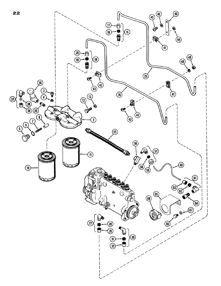 Схема запчастей Case IH 1200 - (022) - FUEL INJECTION FILTER SYSTEM, (451) DIESEL ENG., 2 STAGE FILTER SYSTEM, FIRST USED ENG. S/N 2205978 (02) - ENGINE