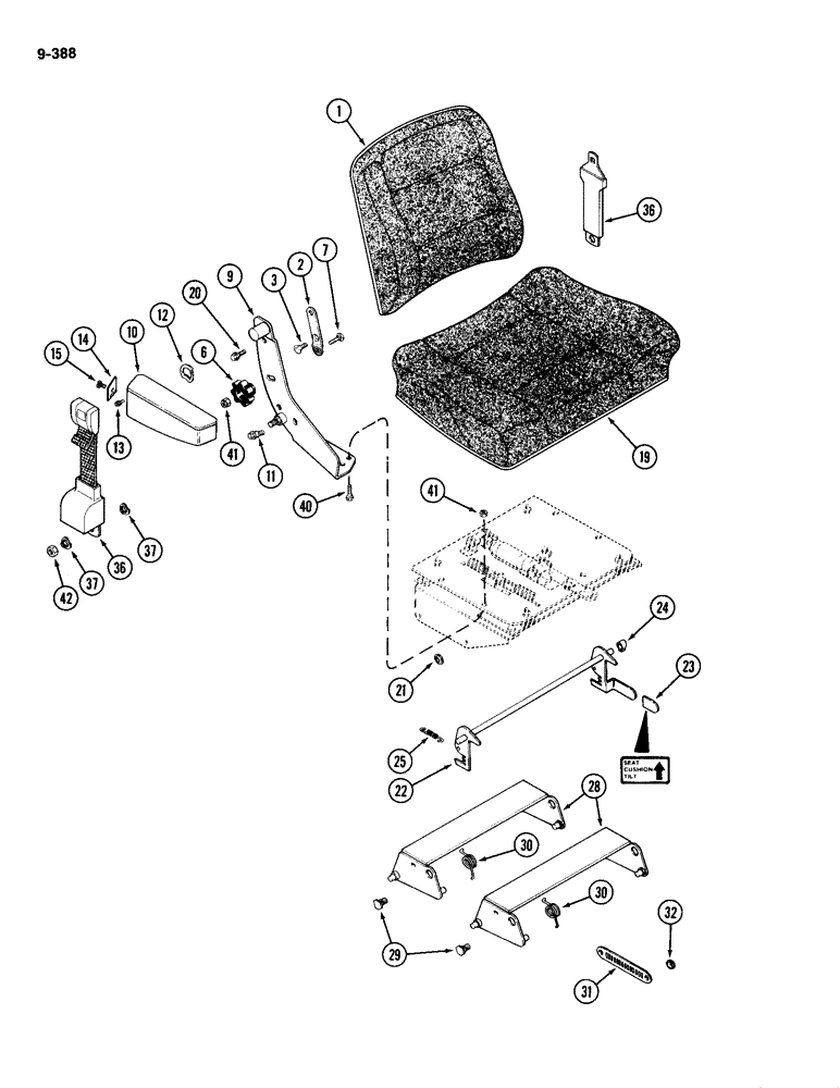 Схема запчастей Case IH 2094 - (9-388) - CLOTH SEAT, WITH ISOLATOR ATTACHMENT (09) - CHASSIS/ATTACHMENTS