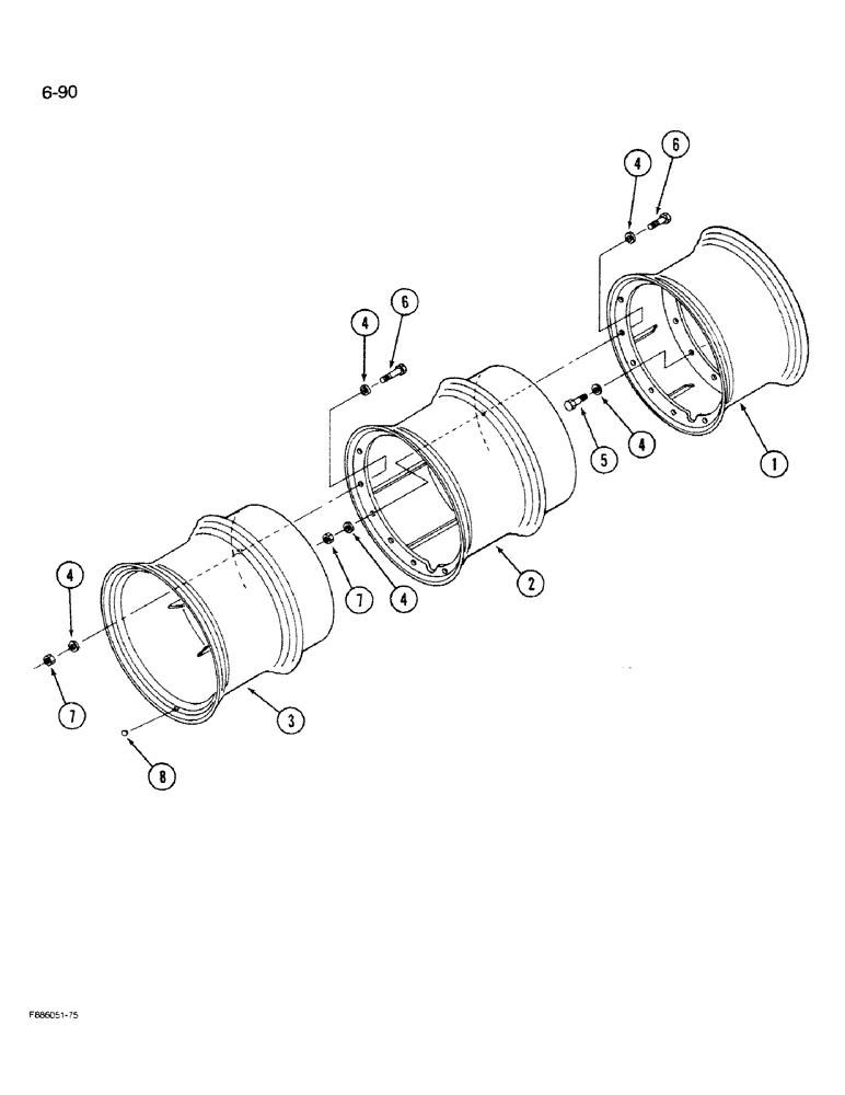 Схема запчастей Case IH 9280 - (6-90) - WHEELS, HUB BOLTED TRIPLES, K598.60/70 AXLE (06) - POWER TRAIN