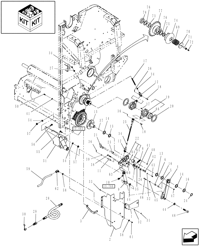 Схема запчастей Case IH RBX463 - (13.743) - HYDRAULIC ROTOR FEEDER REVERSE (13) - FEEDER