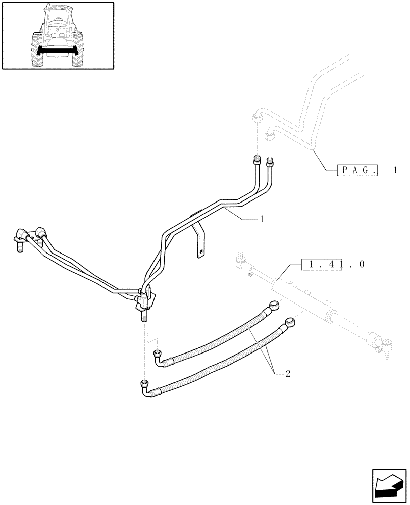 Схема запчастей Case IH PUMA 210 - (1.42.0[02]) - STEERING CYLINDER PIPES AND POWER STEERING PIPES (04) - FRONT AXLE & STEERING