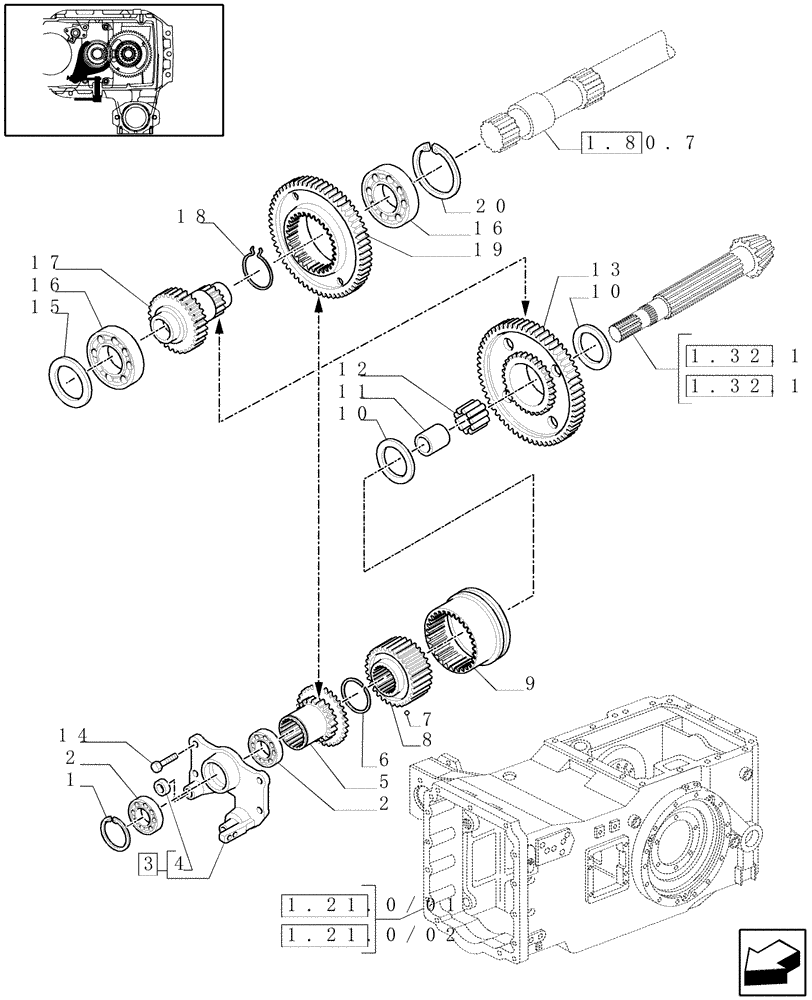 Схема запчастей Case IH MAXXUM 100 - (1.32.3/01[01]) - CREEPER FOR TRANSMISSION 24X24/16X16/18X6/19X6/17X6 - GEARS AND SUPPORT (VAR.331330-332330) (03) - TRANSMISSION