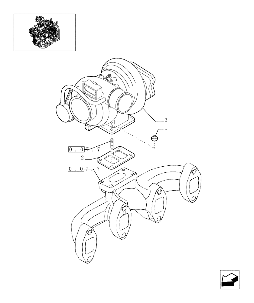 Схема запчастей Case IH MAXXUM 100 - (0.24.0) - TURBOCHARGER (STD + VAR.330003-332115-332116) (01) - ENGINE