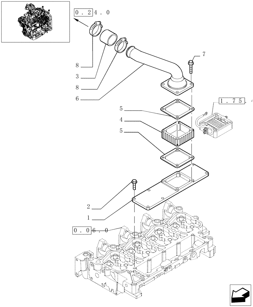 Схема запчастей Case IH MAXXUM 100 - (0.07.1) - INTAKE MANIFOLD (STD + VAR.330003-332115-332116) (01) - ENGINE