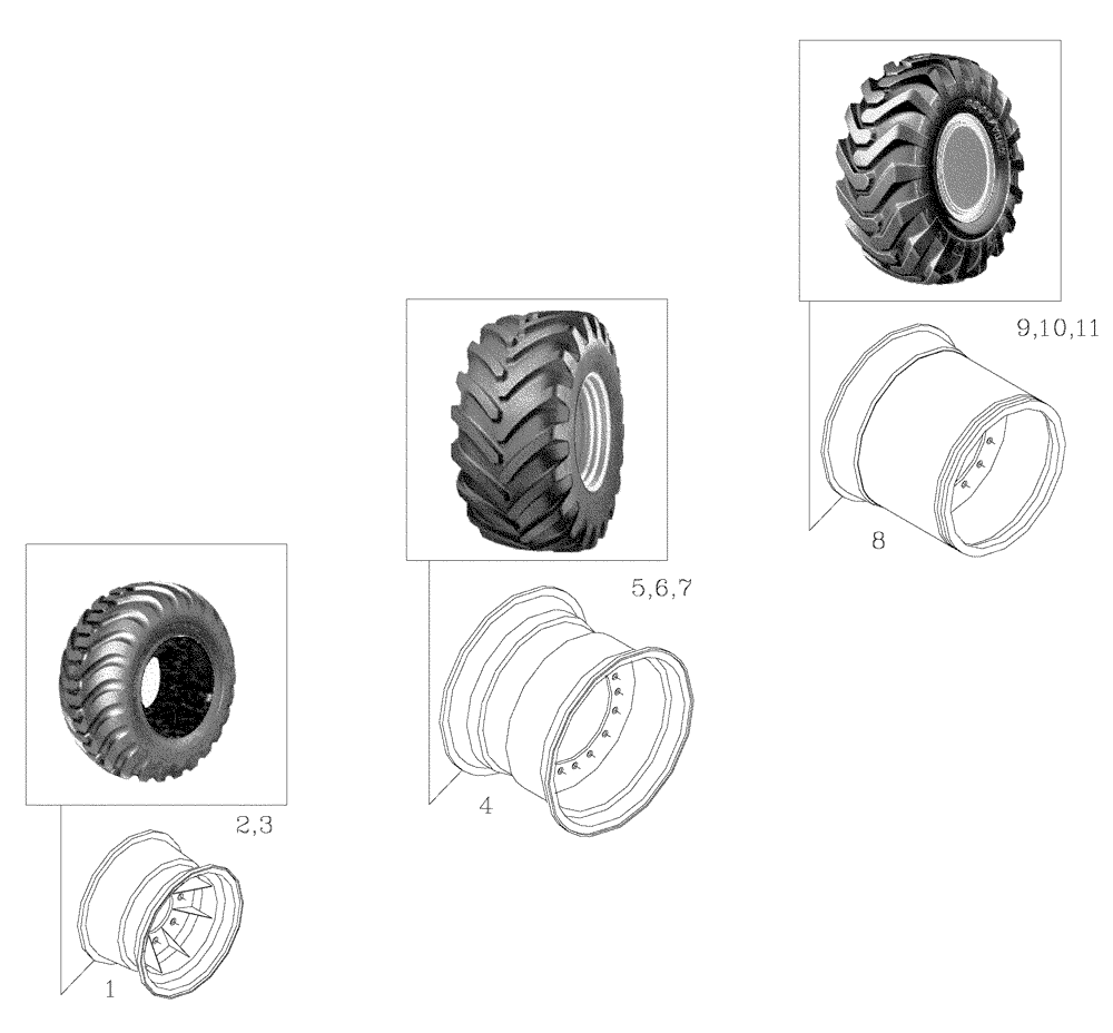 Схема запчастей Case IH 7000 - (A09.10[01]) - Wheels {7000} (44) - WHEELS