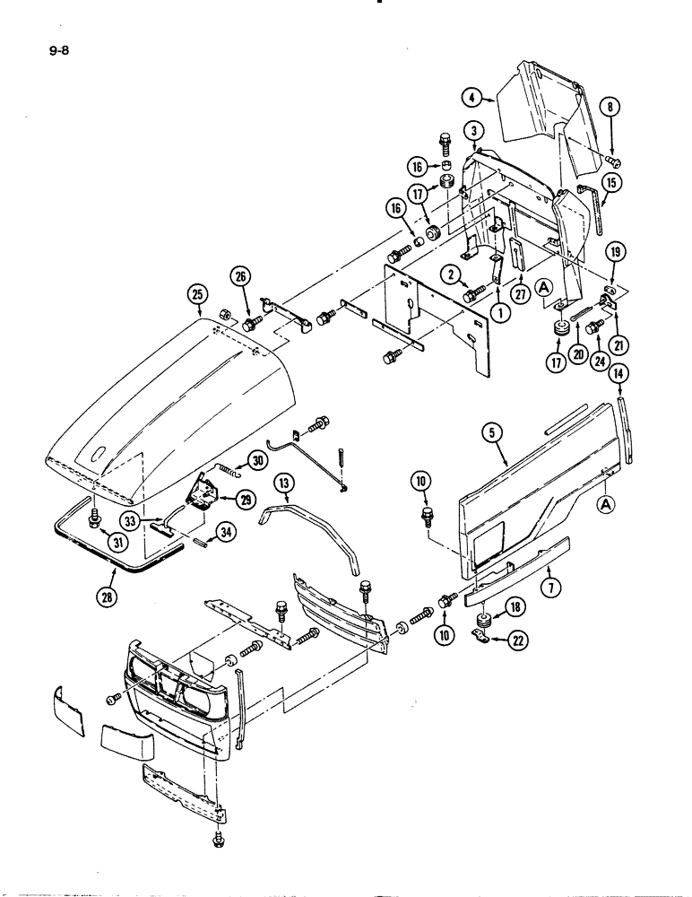 Схема запчастей Case IH 1140 - (9-08) - HOOD, PANELS AND GRILLE (09) - CHASSIS/ATTACHMENTS