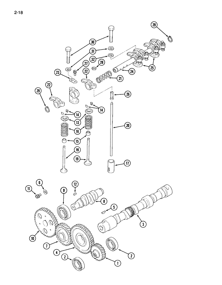 Схема запчастей Case IH 265 - (2-18) - CAMSHAFT, VALVE MECHANISM AND GEARS (02) - ENGINE