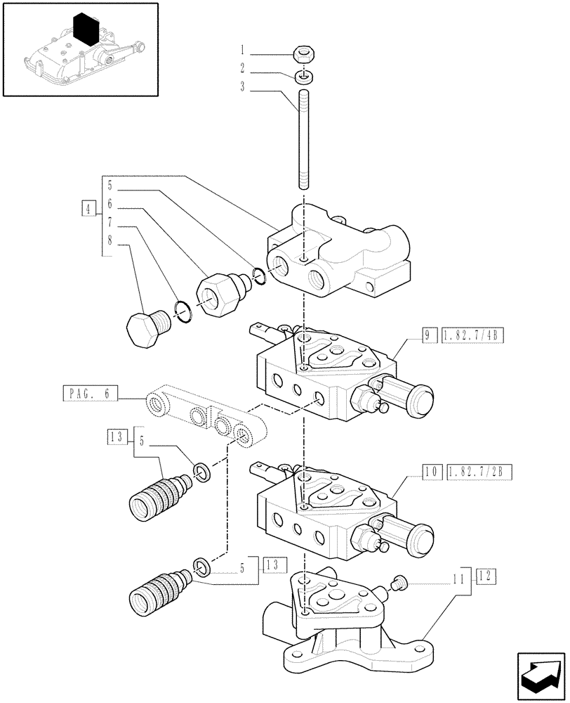 Схема запчастей Case IH JX1060C - (1.82.7/04[04]) - (VAR.027) 2 REMOTE VALVES FOR MID-MOUNT AND MDC - REMOTE VALVES - D5484 (07) - HYDRAULIC SYSTEM