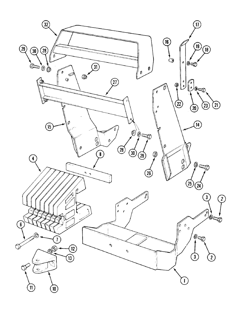 Схема запчастей Case IH 1394 - (9-408) - WEIGHTS, FRAME, TOW BRACKET, RADIATOR GUARD, TRACTORS WITHOUT CAB (09) - CHASSIS/ATTACHMENTS