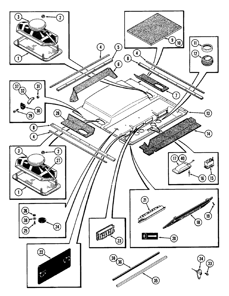 Схема запчастей Case IH 1690 - (P09-1) - CAB, HEADLINER, LOUVERS AND SPEAKERS (10) - OPERATORS PLATFORM/CAB