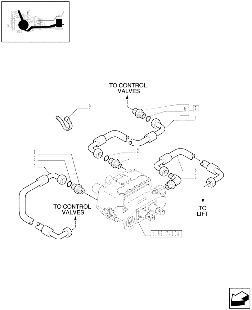 Схема запчастей Case IH JX1090U - (1.82.7/16[05]) - (VAR.389/1) TWO FRONT CONTROL VALVES FOR REAR "BOSCH" CONTROL VALVES - PIPES - D4936 (07) - HYDRAULIC SYSTEM