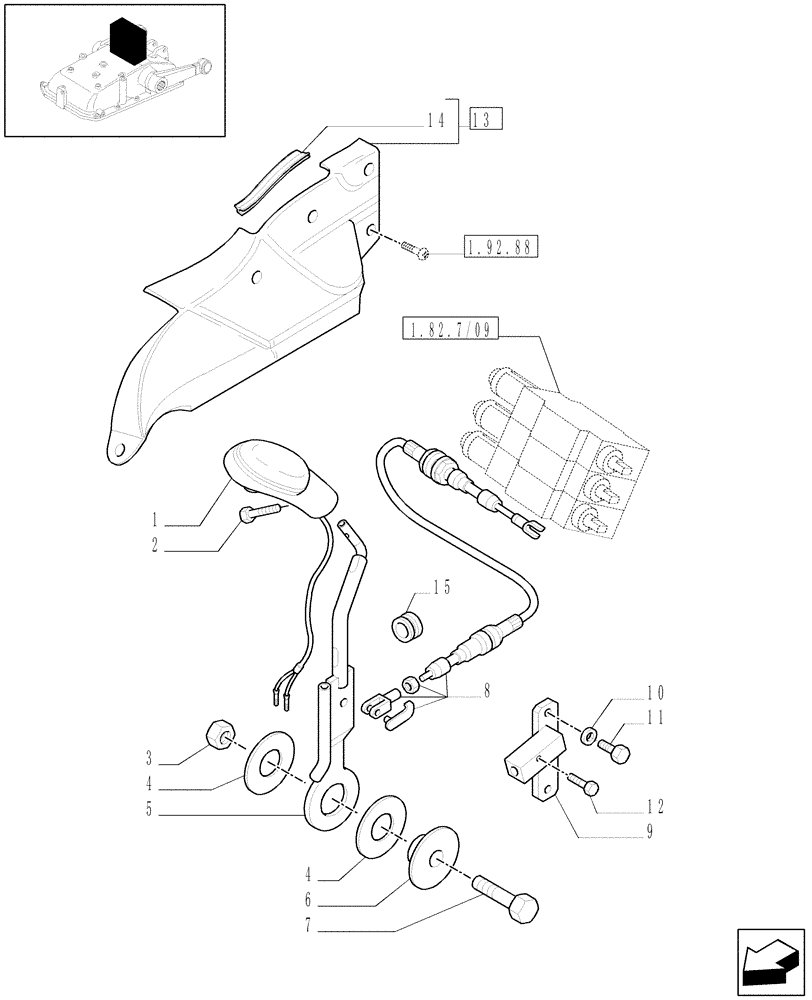 Схема запчастей Case IH JX1070N - (1.92.82/06[02]) - (VAR.088) 3 REAR REMOTE VALVES - CONTROL LEVER (10) - OPERATORS PLATFORM/CAB