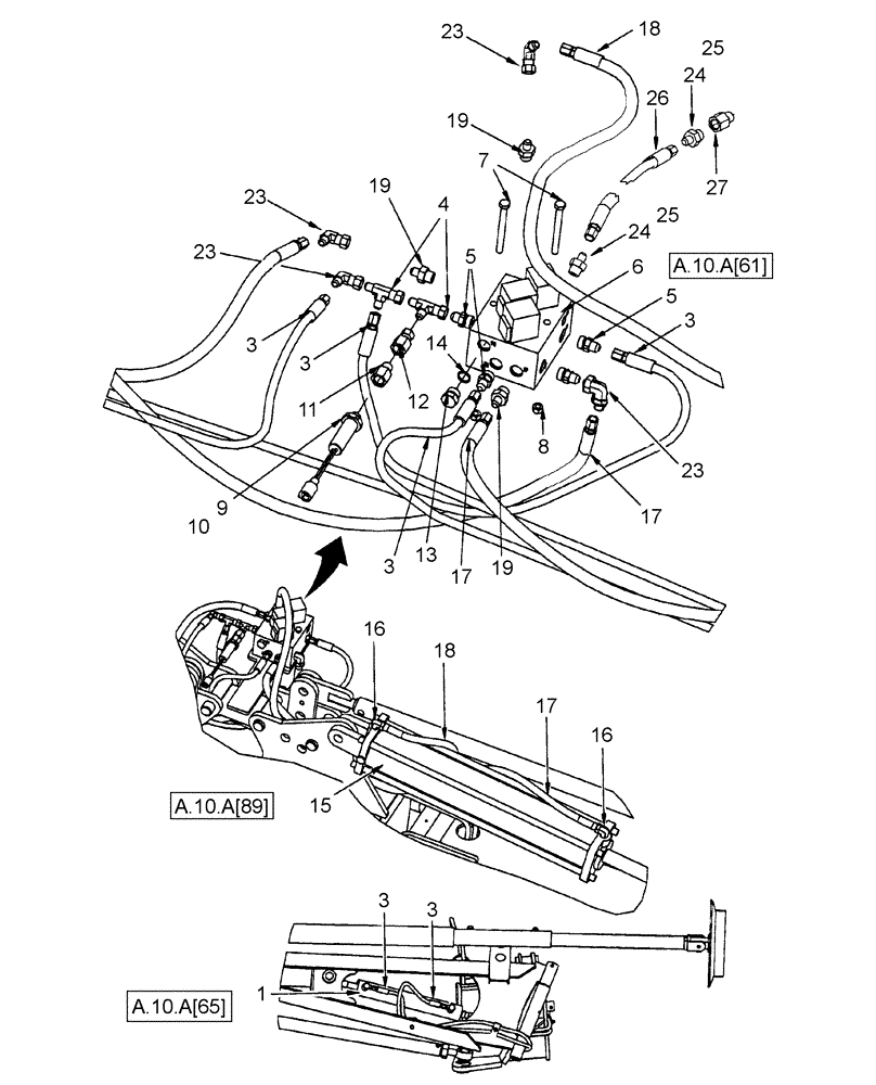 Схема запчастей Case IH 1200 - (A.10.A[33]) - HYDRAULIC SYSTEM - ROW MARKER/FRAME FOLD, 8 ROW WIDE AND 12 ROW NARROW MOUNTED STACKER FRAMES BSN CBJ036000 A - Distribution Systems