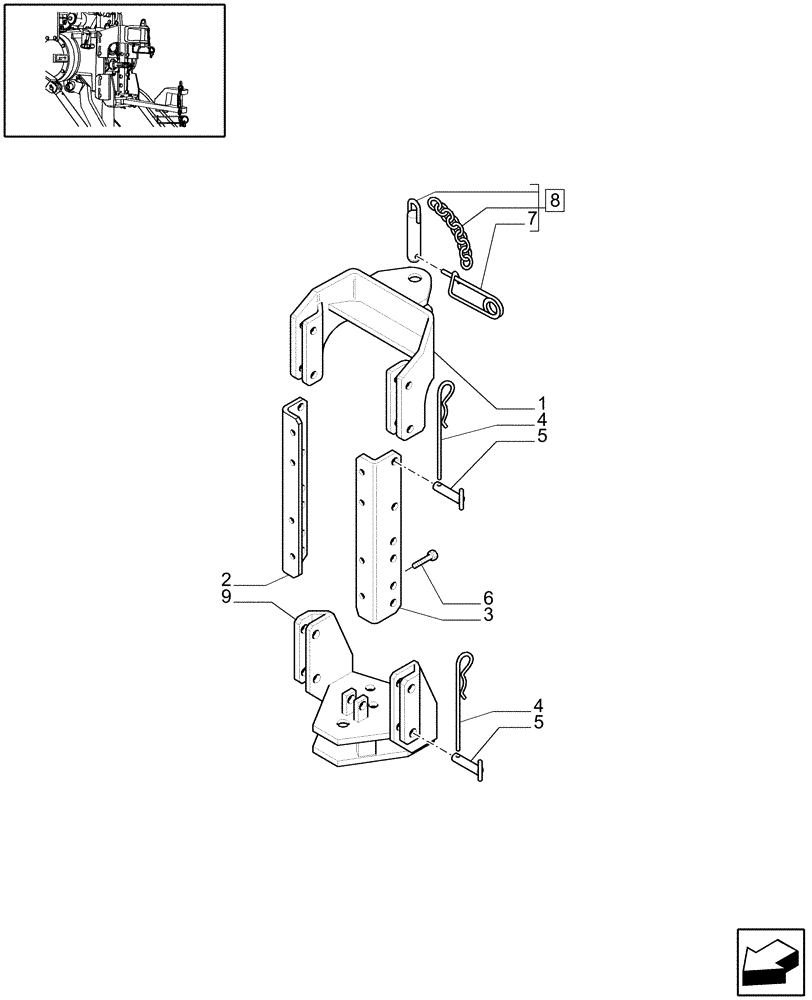 Схема запчастей Case IH JX1085C - (1.89.3/09[01]) - (VAR.906) SUPPORT AND DRAWBAR CATEGORY "C" TOW HOOK - PARTS (09) - IMPLEMENT LIFT