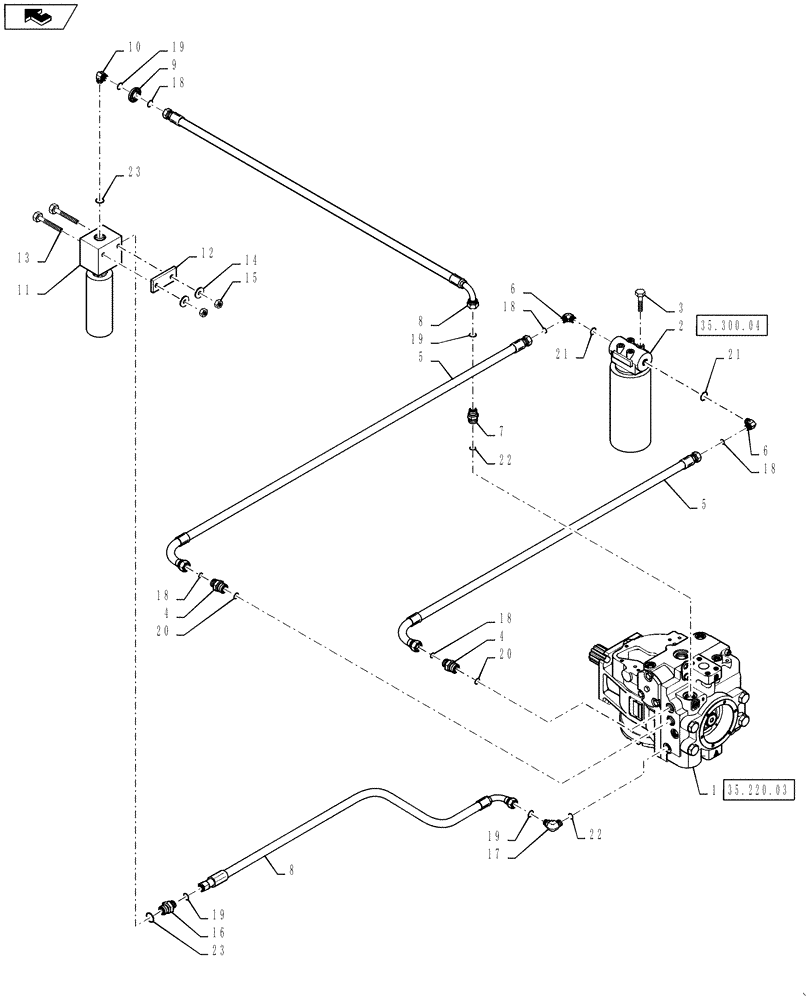 Схема запчастей Case IH 810 - (35.300.01) - HYDRAULIC LINES AND FILTER, 4 WHEELER (35) - HYDRAULIC SYSTEMS