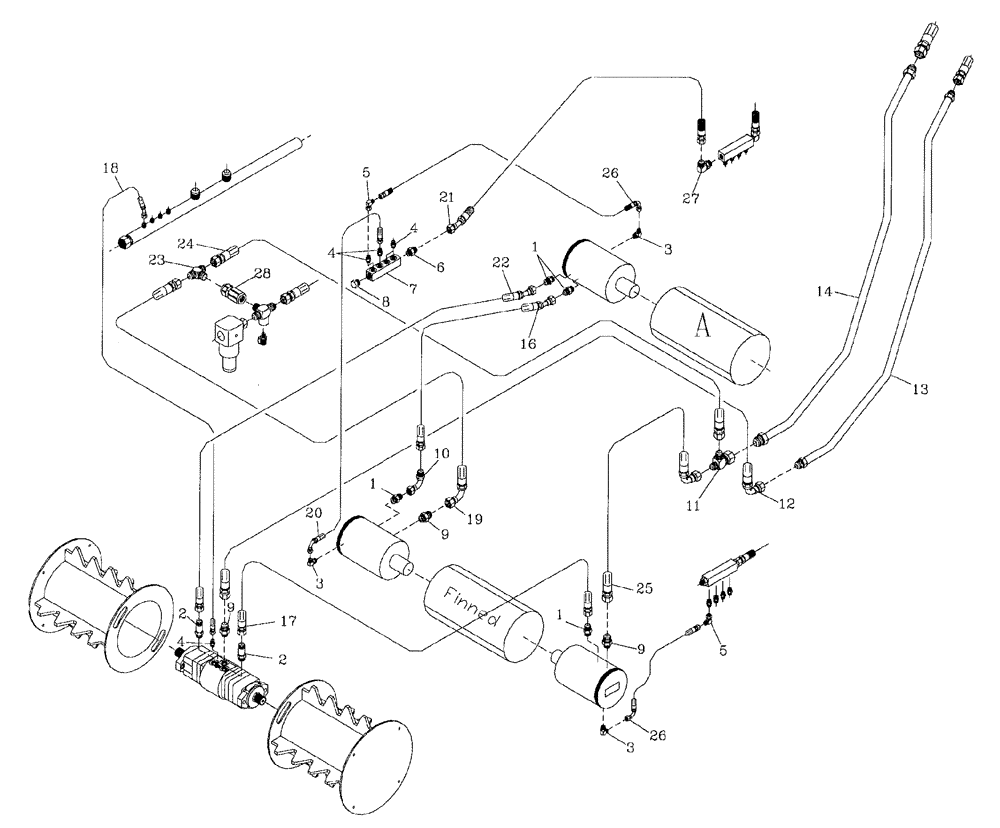 Схема запчастей Case IH 7700 - (B08[02]) - HYDRAULIC CIRCUIT,  ADJUSTABLE,  PKD,FINNED,1ST FLOATING ROLLER Hydraulic Components & Circuits