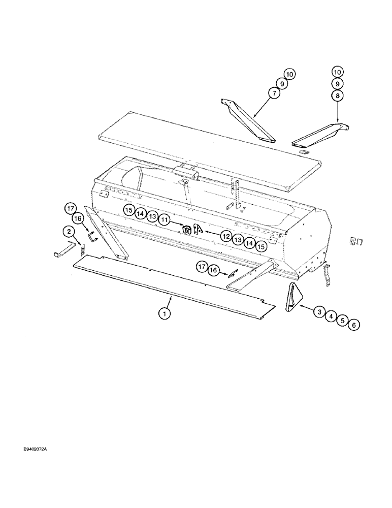 Схема запчастей Case IH 7100 - (9-012) - FERTILIZER HOPPER COVER, FRONT BRACES AND SUPPORT (09) - CHASSIS/ATTACHMENTS