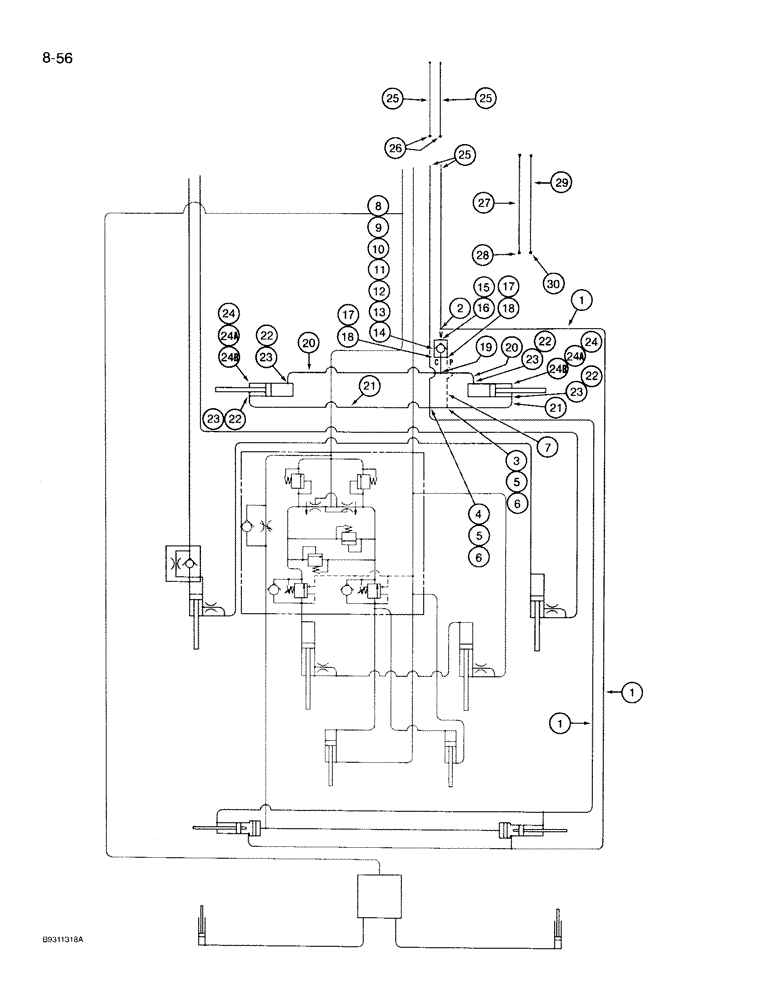 Схема запчастей Case IH 950 - (8-056) - HYDRAULIC SYSTEM, FERTILIZER FRAME HINGE, 8 ROW WIDE AND 12 ROW NARROW, VERTICAL FOLD (08) - HYDRAULICS